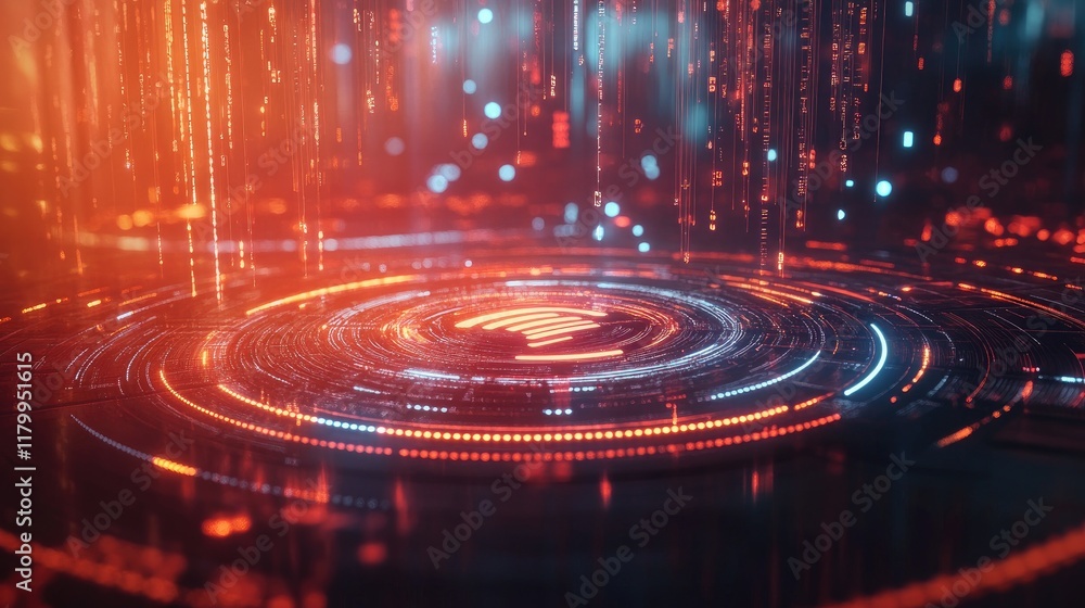 Poster an artistic representation of a wi-fi symbol composed of digital elements and glowing lines, set aga