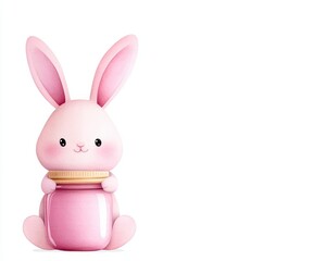 Adorable pink bunny holding a jar, perfect for seasonal decorations or whimsical designs.