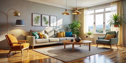 Modern Minimalist Living Room 3D Render - Interior Design Visualization