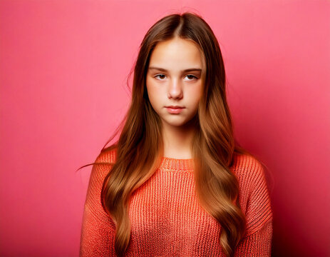Portrait of teen Caucasian girl with serious expression, depression and mental health awareness