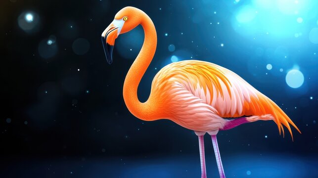 Graceful Flamingo Standing on One Leg Against a Colorful Background