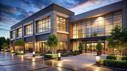 Obraz premium Modern Neutral Stucco Building Night Photography - Cityscape Architecture Stock Image