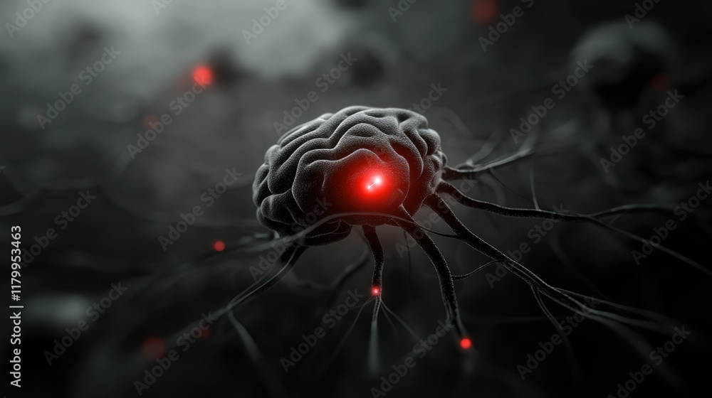Aufkleber illuminated brain, red light symbolizes focused idea generation and enhanced cognitive function