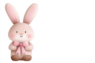 Obraz premium Cute cartoon rabbit with pink ears and a bow, perfect for spring and Easter themes.