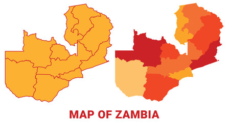 Zambia Map Yellow regions orange political map vector