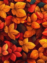 Fototapeta premium Vibrant autumn leaves create a colorful tapestry on the ground