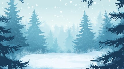 Fototapeta premium snow fir forest bacgkround with copy space