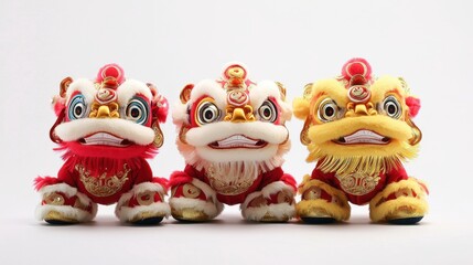 Obraz premium Three Adorable Lion Dance Plush Toys for Lunar New Year
