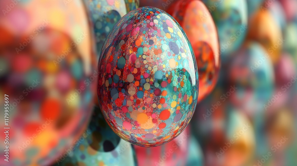 Poster Beautiful digital mosaic of colorful Easter egg icons creating a festive pattern with a smooth gradient fading into blank space