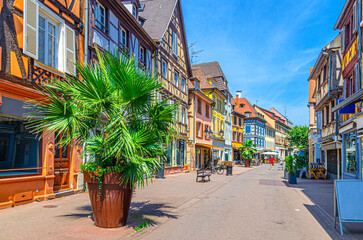 Pedestrian street Rue Vauban with old colorful houses medieval buildings with color walls and...