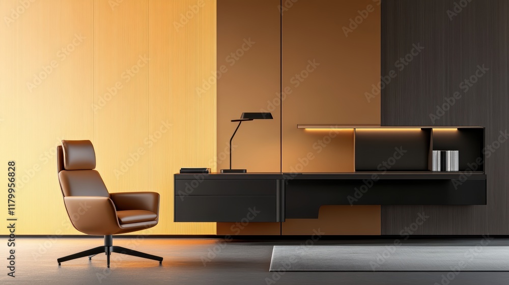 Poster enhance your productivity, a comfortable workspace with stylish chair and functional desk for optima