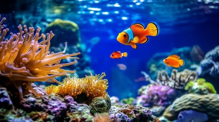 Obraz premium Seabed. Background with corals and fish.