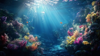 Obraz premium Seabed. Background with corals and fish.