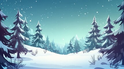 Fototapeta premium snow fir forest bacgkround with copy space
