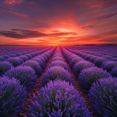 Obraz premium Lavender Fields at Sunset: A Vibrant, Romantic Landscape