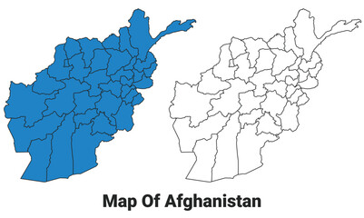 Afghanistan Blue detailed outline map border regions outline vector set