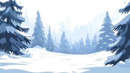 Fototapeta premium snow fir forest bacgkround with copy space