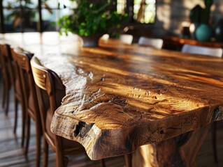 Rustic Farmhouse Living: Handcrafted Dining Table and Solid Wood Chairs in Organic Interior Design