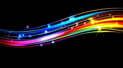 Rainbow Light Streaks Across Black Background