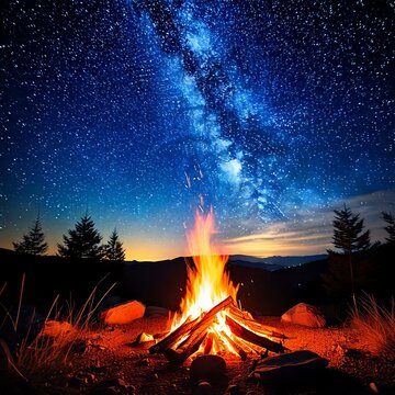 Generated imagA night sky full of stars and a campfiree