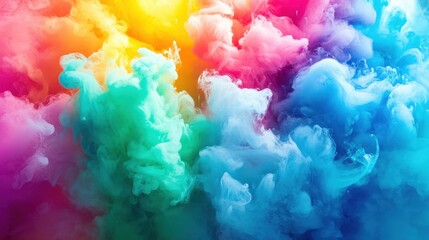 Fototapeta premium Vibrant Colorful Smoke Clouds in a Dreamy Abstract Background Blending Shades of Pink, Blue, Green, Yellow, and Purple for Artistic and Creative Projects
