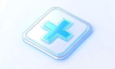 Obraz premium 3D render of a glowing blue cross in a square.