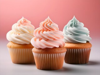 Colourful tasty cupcakes on plain background 