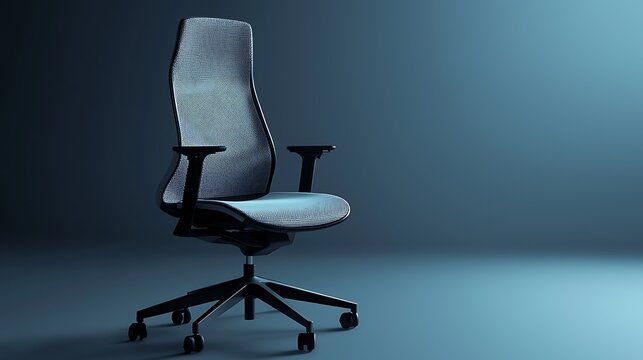 A chair with a mesh back and a blue seat