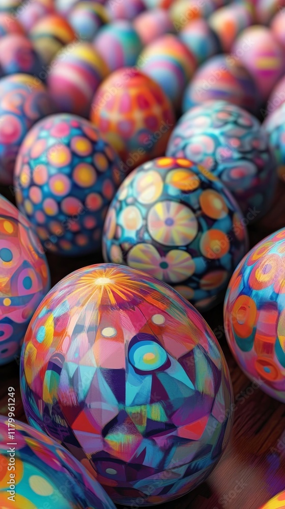 Aufkleber vibrant abstract geometric shapes resembling easter eggs showcasing intricate patterns in a futurist