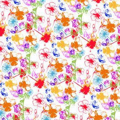 Fototapeta premium .Pattern con fiori multicolore e farfalle