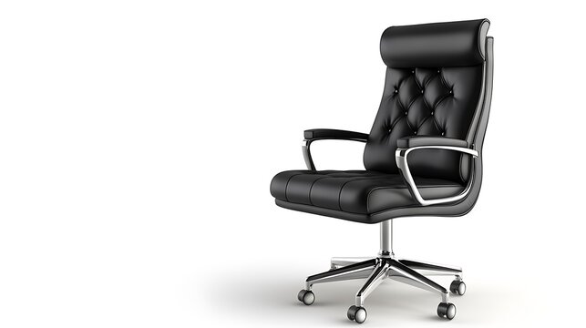 A black leather office chair with a gold trim