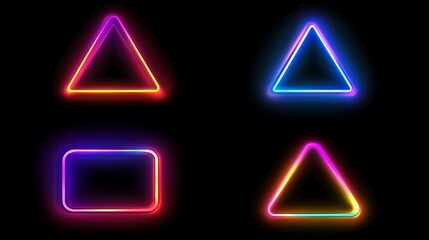 Vibrant Neon Shapes Illuminated Against Dark Background
