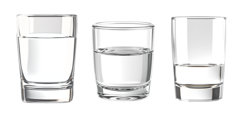 A set of glass of water in transparent background