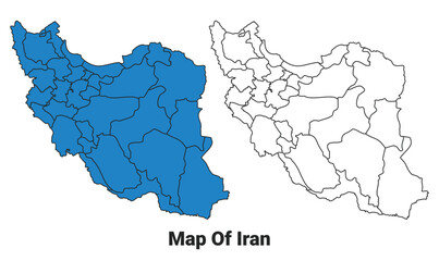 Iran Blue detailed outline map border regions outline vector set