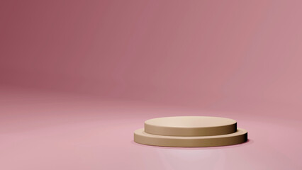 3D Double Layer Cylinder Pedestal for Product Stand with Pink Backdrop
