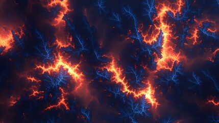 Abstract fiery fractal art blue orange energy