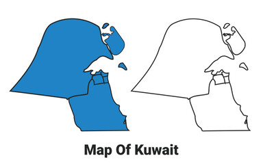 Kuwait Blue detailed outline map border regions outline vector set