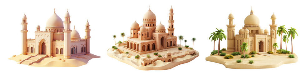 Obraz premium Sandcastles Set on Transparent Background for Creative Use