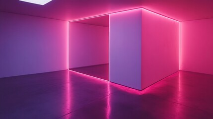 Pink Neon Lights Illuminate Modern Room Interior Design
