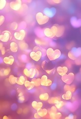 A blurrydefocused pink and gold heart-shaped bokeh lights. Romantic and Valentine's Day concept.	