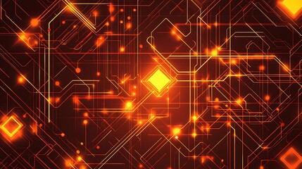 Abstract Orange Circuit Board Technology Design
