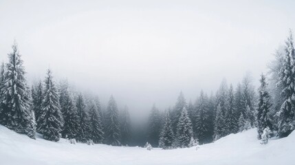 Serene Winter Forest: Snow-Covered Pines in Misty Serenity