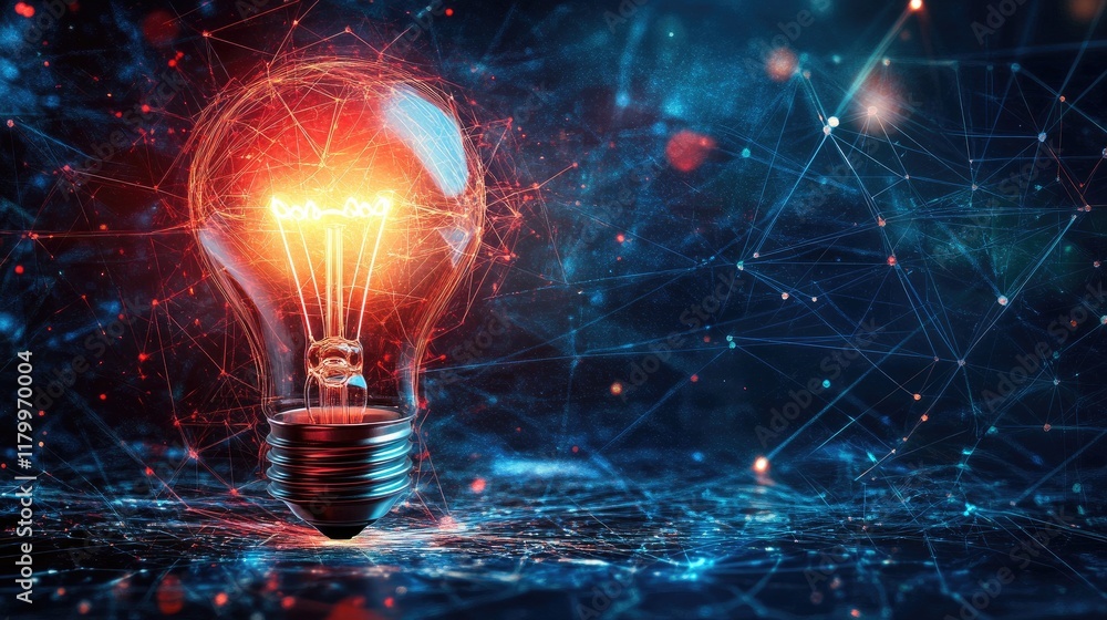 Poster a high-resolution image of a light bulb with a glowing filament, symbolizing a bright new idea or br