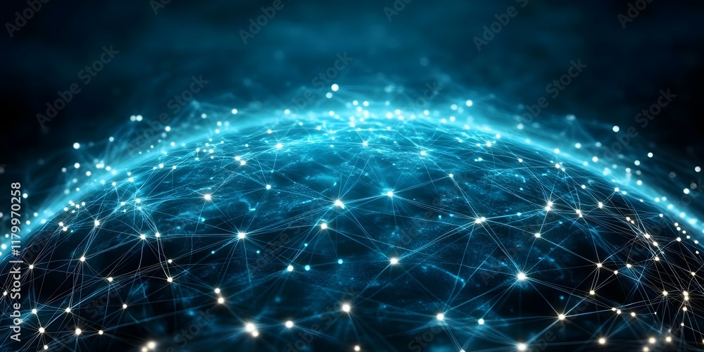 Poster a digital representation of a globe with interconnected nodes, symbolizing global connectivity and t