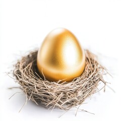 Fototapeta premium Golden egg nestled in a simple bird's nest