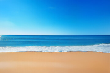 sandy beach with calm waves and clear blue sky
