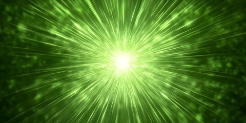 A bright green explosion or burst of light radiating from a central point, creating a dynamic and vibrant energy effect. Concept Green Energy Burst, Radiant Light Effect, Dynamic Visuals