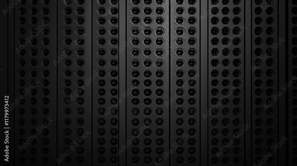 Poster chrome carbon fiber with black gradient color, dark widescreen background with hexagons with differe