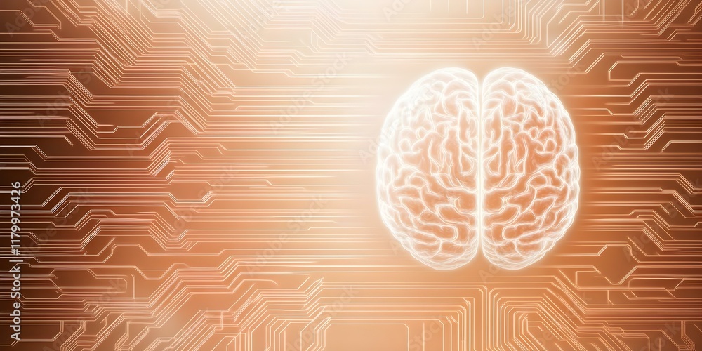 Poster a stylized brain surrounded by circuit patterns, symbolizing the intersection of neuroscience and te