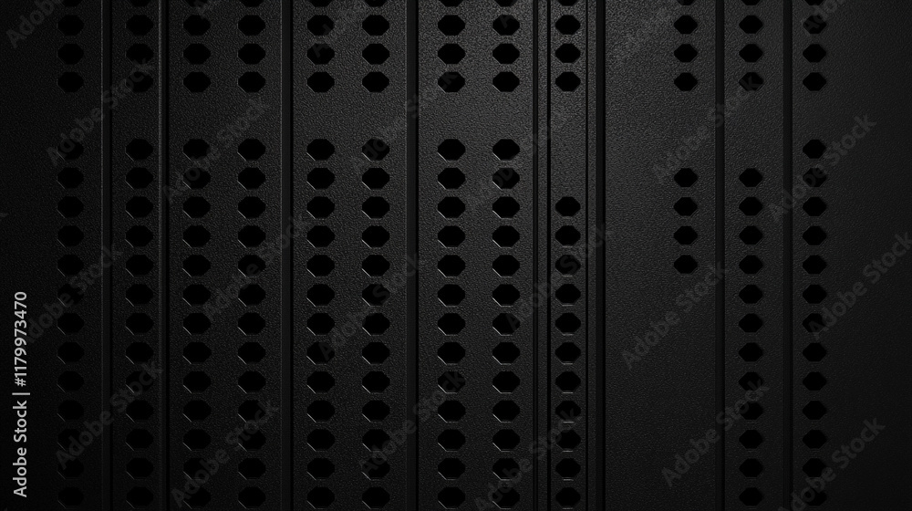 Poster chrome carbon fiber with black gradient color, dark widescreen background with hexagons with differe